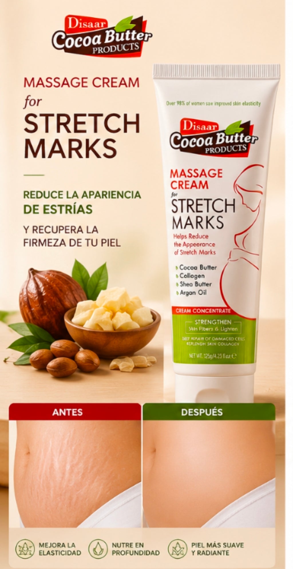 Crema De Masaje Disaar Cocoa Butter Para Estrías
