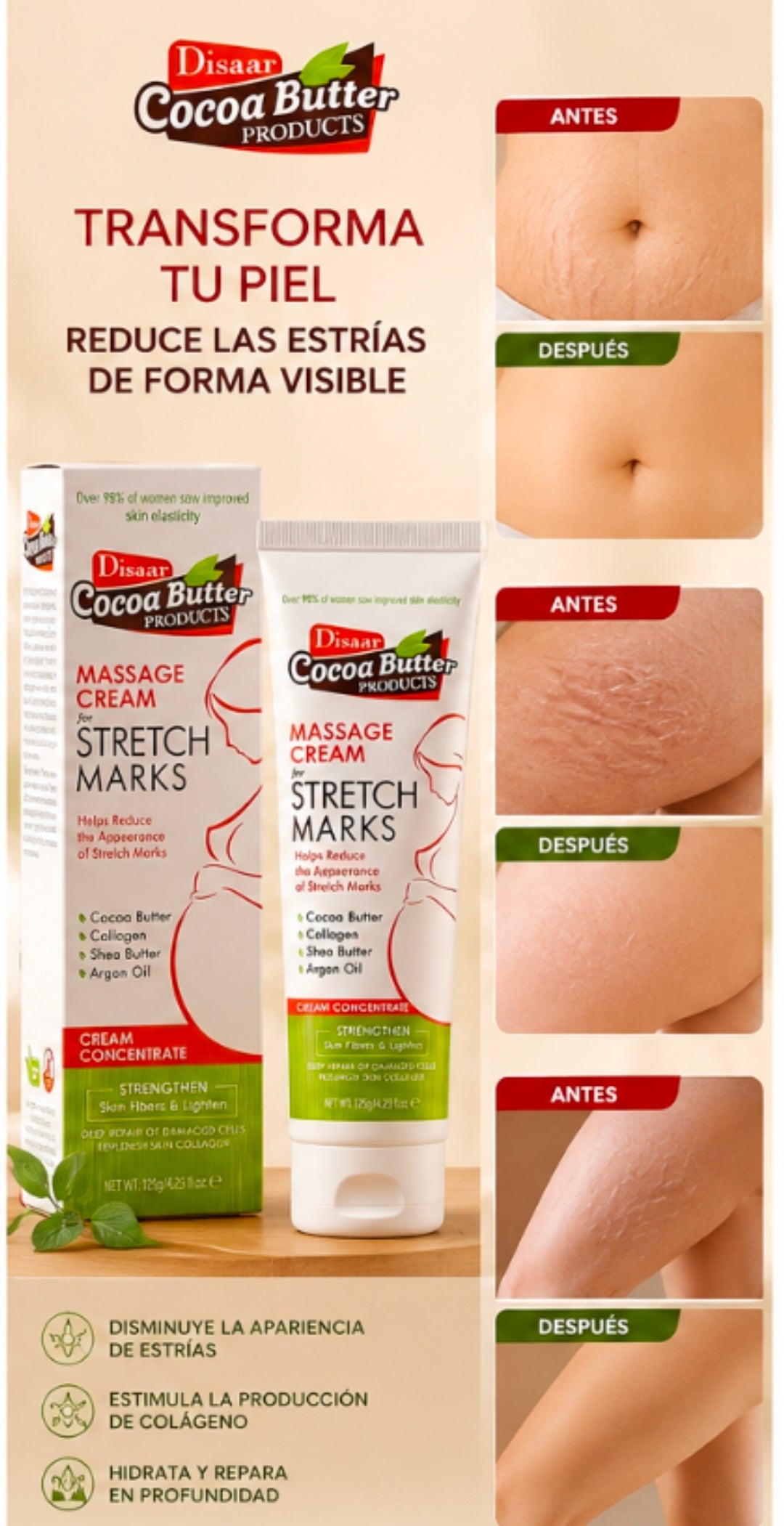 Crema De Masaje Disaar Cocoa Butter Para Estrías