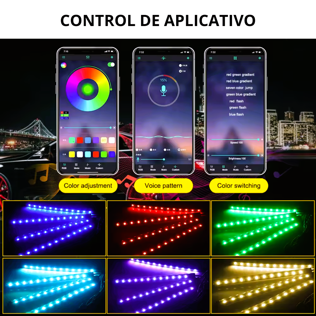 Kit De Tiras De Iluminación Led Rgb Para Interiores De Carros
