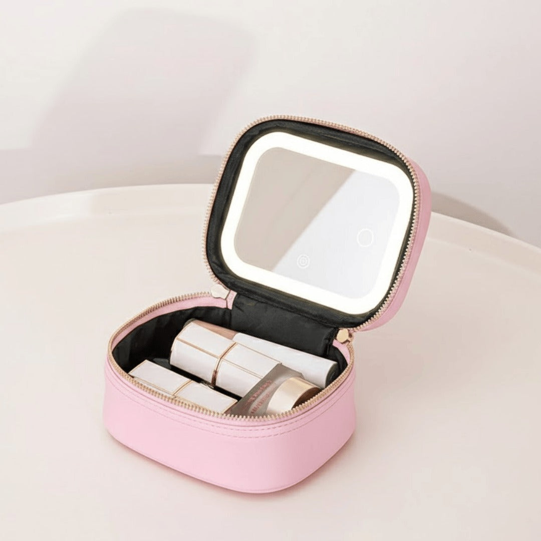 Estuche Organizador De Maquillaje Con Espejo Led Integrado